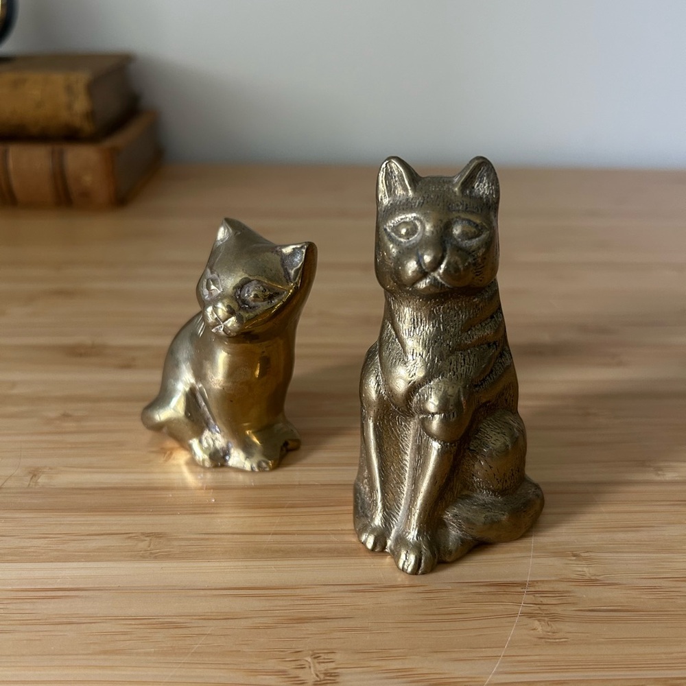 Vintage Brass Cat Figurines Set of 2